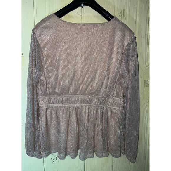 Maurices Top Blouse Womens X-Large Babydoll Pink Blush Rose Gold Metallic Twist - Picture 6 of 7